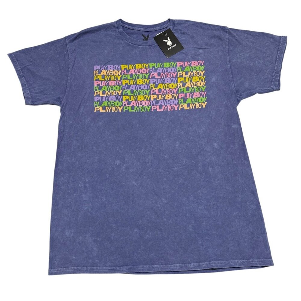 Playboy ~ Women Size L Purple SpellOut Official‎ License Graphic Print T-Shirt